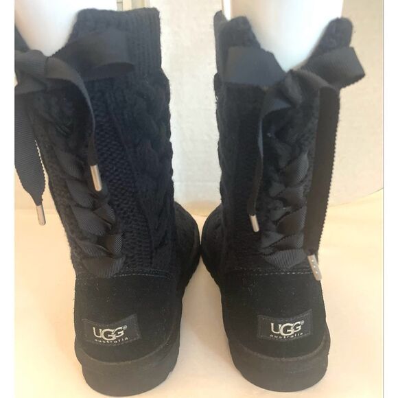 UGG Australia Women's Isla Black Knit Cable 1010669 Lace Up Boots Size 6 - Picture 9 of 13